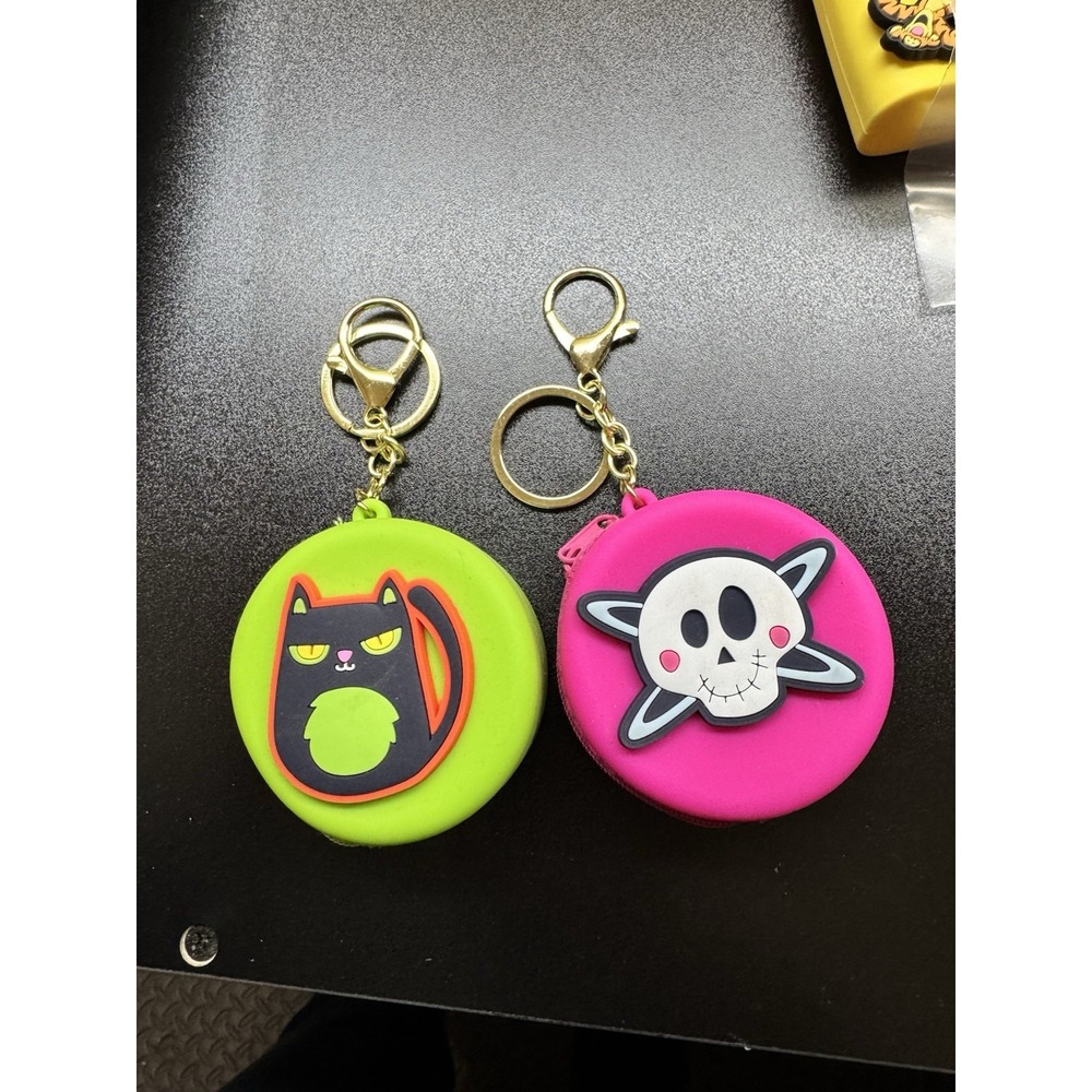 2 Coin Purse Keychain Set Kawaii‎ Silicone Cat Skull Mini Zipper Pouch Bag